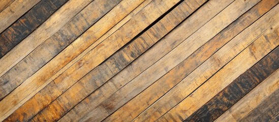 Aufkleber - Wooden planks arranged diagonally in varying shades of brown with a textured surface and Copy Space for text placement