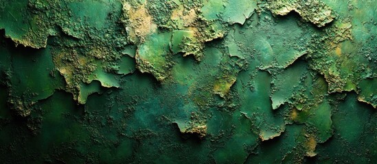 Aufkleber - Textured green surface with peeling paint and intricate patterns ideal for backgrounds or abstract designs Copy Space
