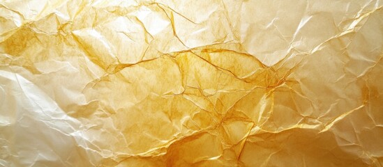 Aufkleber - Abstract texture of crumpled transparent film with warm golden tones and natural lighting, ideal for backgrounds and design Copy Space