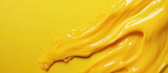 Leinwandbilder - Yellow paint splash on a smooth surface with Copy Space for text placement. Bright color for backgrounds or design layouts.
