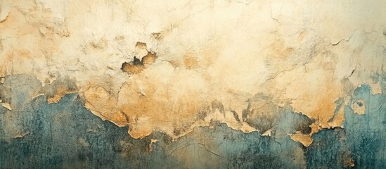 Fototapete - Abstract textured background with layers of beige and blue colors featuring distressed paint and cracks, ideal for design projects, Copy Space.