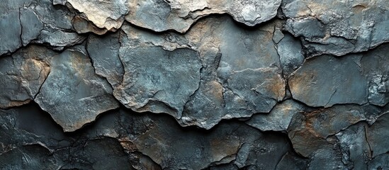Aufkleber - Textured slate stone wall background with layered rock formations and natural color variations, ideal for architectural and design projects, Copy Space.