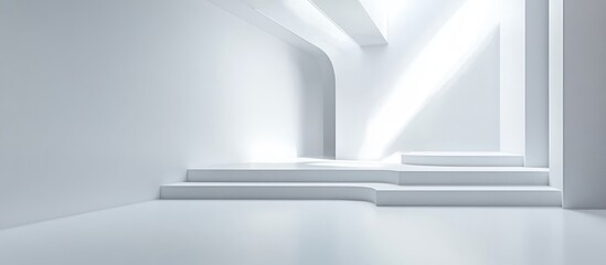 Aufkleber - Abstract white futuristic interior architecture with geometric shapes and soft lighting, Copy Space available for text placement