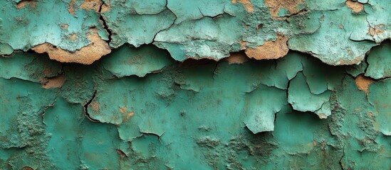 Aufkleber - Peeling turquoise paint texture on surface with rust and layers showing, abstract background with Copy Space for text placement