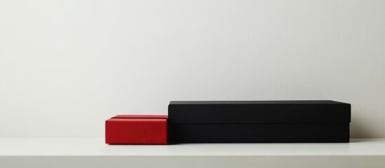 Fototapete - Minimalist composition of black and red boxes on a plain background with Copy Space for text placement