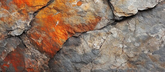 Leinwandbilder - Close-up of weathered stone texture with orange and gray hues ideal for backgrounds and designs Copy Space