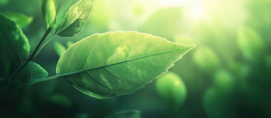 Aufkleber - Green Leaf Close-Up with Soft Focus and Natural Light Copy Space