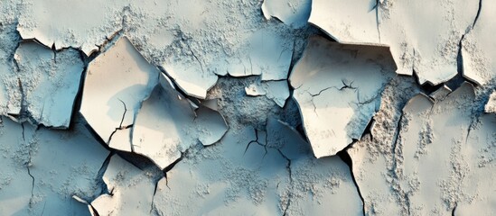 Aufkleber - Abstract close-up of cracked peeling paint in shades of blue and white with textured details and copy space for text placement.
