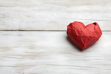 Romantic red heart on rustic wood background pastel color style soft texture environment