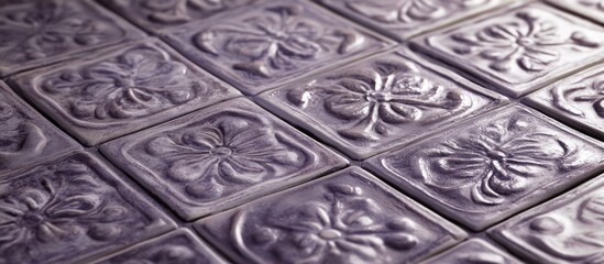 Aufkleber - Textured vintage tiles with floral patterns arranged in a decorative layout with depth and shadows Copy Space
