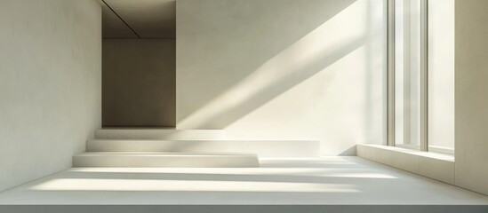 Aufkleber - Abstract interior space with natural light and geometric elements creating shadows and highlights, minimalist design, Copy Space available.