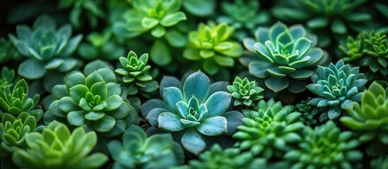 Aufkleber - Succulent plants in various shades of green arranged in a close-up composition with Copy Space for text.