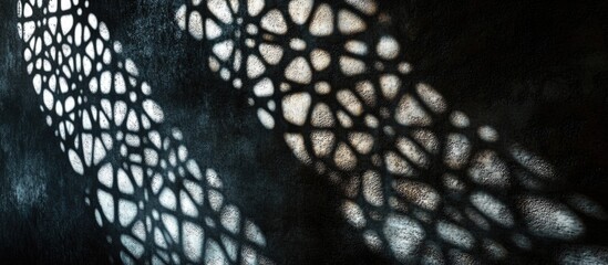 Poster - Abstract shadows and light patterns on a textured wall with intricate designs and dark tones Copy Space