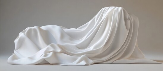 Aufkleber - White draped fabric with soft folds and shadows on a neutral background showcasing texture and form Copy Space