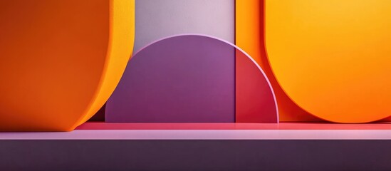 Poster - Abstract geometric shapes in vibrant colors with curves and lines on a modern background Copy Space