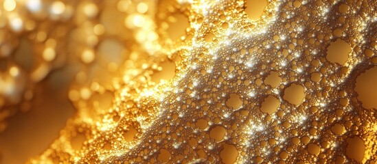 Poster - Abstract close-up of golden liquid with bubbles and sparkling light reflections Copy Space