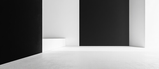 Aufkleber - Interior of a modern minimalist room featuring contrasting black and white walls with a staircase and ample copy space for text.