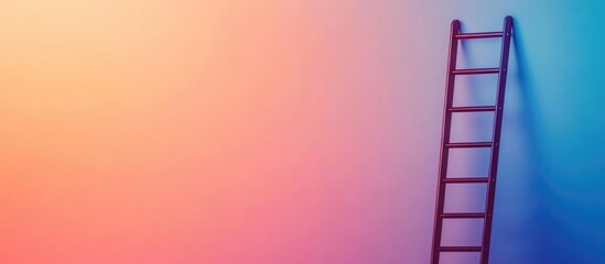 Fototapete - Colorful gradient background with a wooden ladder against a plain wall. Copy Space for text placement.