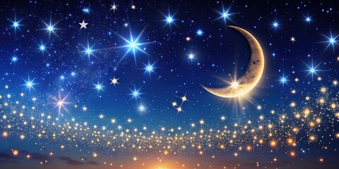 Wall Mural - a stunning night sky background filled with twinkling stars and a bright crescent moon , night sky, 