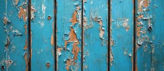 Wall Mural - Weathered Blue Wooden Planks with Peeling Paint Texture