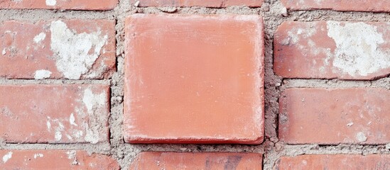 Wall Mural - Square brick on rustic red brick wall background.