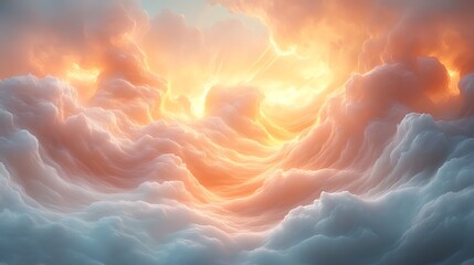 Wall Mural - Heavenly cloudscape, sunset glow, aerial view, divine light, fantasy background, for design