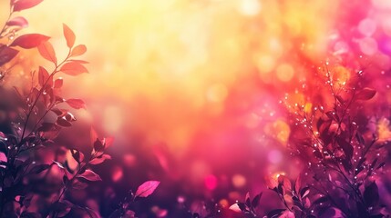 Wall Mural - vibrant abstract forest background with colorful bokeh and blurred leaves ideal for text overlay and
