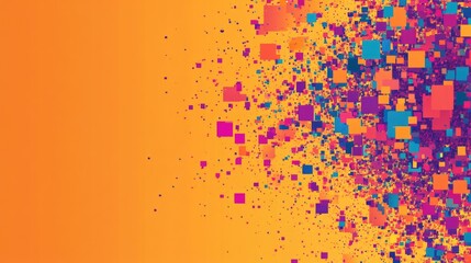 Aufkleber - Vibrant Abstract Colorful Background with Floating Squares and Empty Space for Text in Bright Orange and Pink Tones