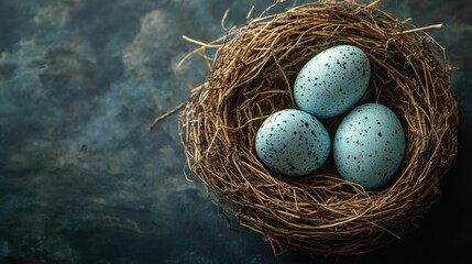 Aufkleber - Easter eggs in a natural nest on a dark background with space for text ideal for seasonal celebrations and springtime promotions