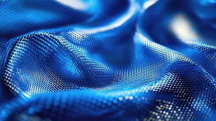 Fototapete - Vibrant blue fabric texture with metallic sheen creating a luxurious and dynamic visual effect suitable for various design applications.