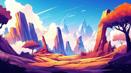 Wall Mural - Vibrant Fantasy Landscape with Colorful Mountains and Trees