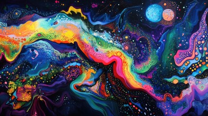 Poster - Colorful Abstract Representation of Creativity and Brainstorming with Cosmic Elements and Vibrant Patterns