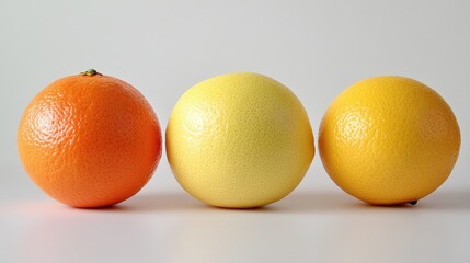 Leinwandbilder - Fresh Citrus Fruits Oranges Lemons and Grapefruits Displayed in a Row on a Minimalist Background