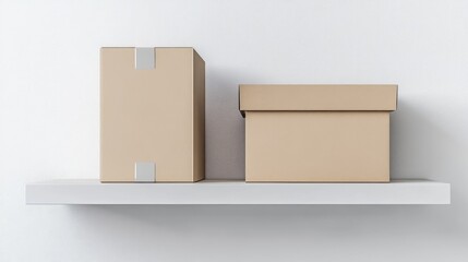Fototapete - Empty cardboard boxes displayed on a clean shelf in a modern interior setting showcasing minimalistic design and organizational simplicity.