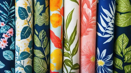 Aufkleber - Vibrant botanical fabric collection featuring lush leaves and delicate flowers for nature-inspired design projects and creative applications