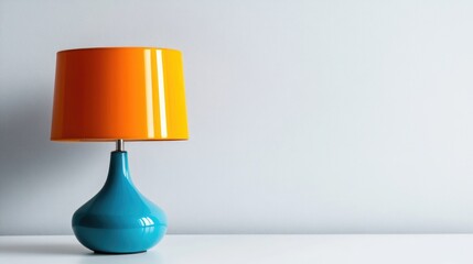 Aufkleber - Colorful modern table lamp with orange shade on white surface providing ample negative space for custom text or branding.