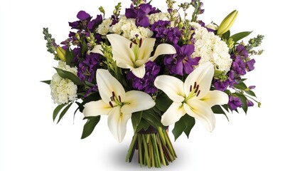 Poster - Elegant floral arrangement featuring cream lilies and rich purple flowers highlighting the allure of nature's beauty.