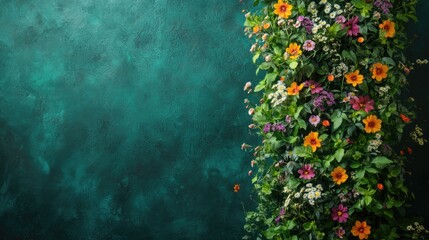 Aufkleber - Vibrant Floral Decor on Dark Green Background Ideal for Celebratory Invitations or Midsummer Event Promotions