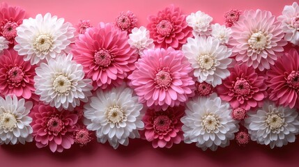 Poster - Delicate pink and white chrysanthemum flower arrangement with empty space for text ideal for greeting cards and floral designs