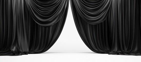 Aufkleber - Elegant Black Stage Curtains Against a Bright White Background Ideal for Product Showcase and Advertising with Ample Copy Space