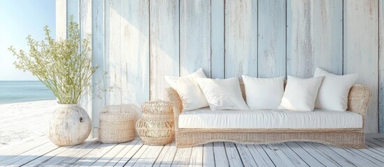 Poster - Beach-inspired shabby chic furniture and decor with minimalist design elements and empty copy space for summer-themed text integration