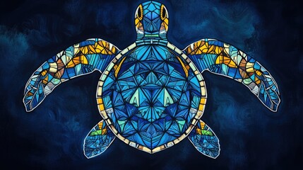 Aufkleber - Geometric blue turtle illustration with intricate patterns on a dark background showcasing artistic design and craftsmanship.