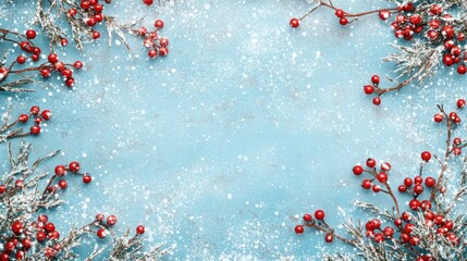 Wall Mural - Winter Background with Berry Sprigs and Crafts Creating a Festive Scene Ideal for Seasonal Promotions and Text Placement