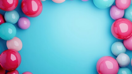 Poster - Colorful Balloons Framing a Bright Blue Background Ideal for Birthday Celebrations with Space for Custom Text or Greetings