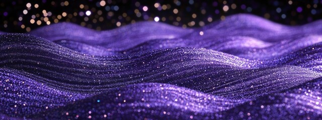 Poster - Shimmering purple sequined background with textured waves resembling a starry night sky ideal for overlaying text and designs.