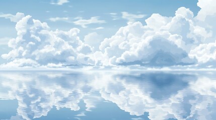 Aufkleber - Serene Sky Reflection on Water with White Clouds Ideal for Travel Tourism Website Background and Wallpaper Design