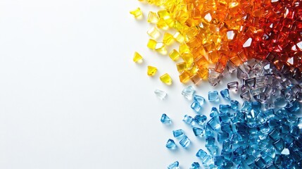 Poster - Vibrant assortment of clear glass beads in various shapes and colors creating a visually striking background with space for text