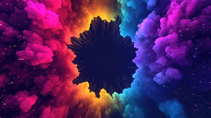 Aufkleber - Vibrant Abstract Background with Colorful Cloud Patterns and Dark Center for Text Placement