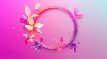 Aufkleber - Vibrant Circular Floral Frame with Pastel Background for Creative Design and Decoration Purposes