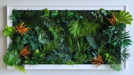 Aufkleber - Tropical foliage arrangement with a white border providing ample copy space for text and creative design applications